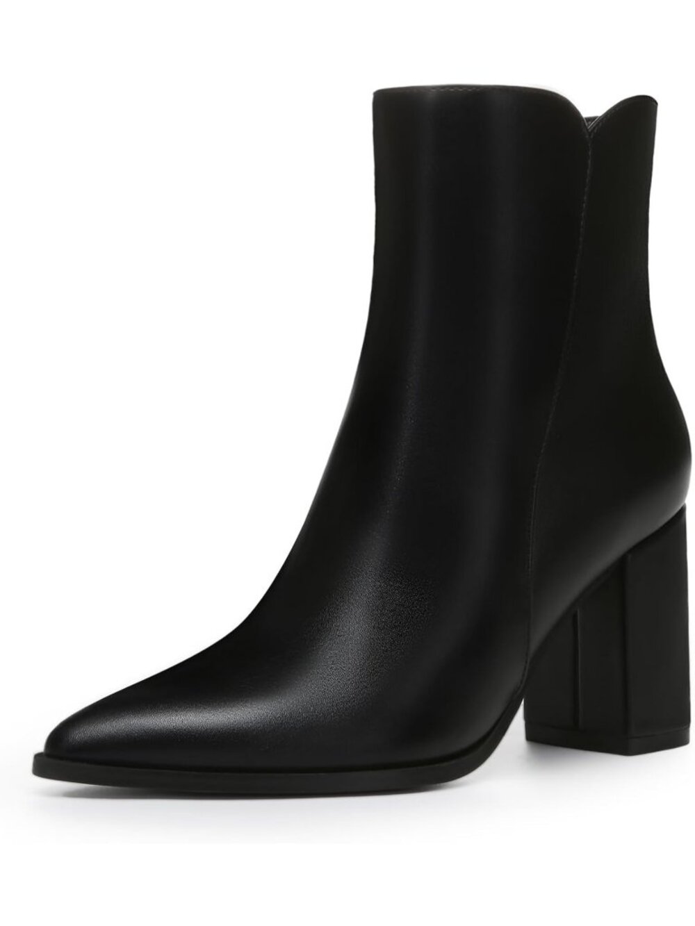 Women's Black 3.4-Inches Block Heel With Side Zipper Chunky High Heel Ankle Boot